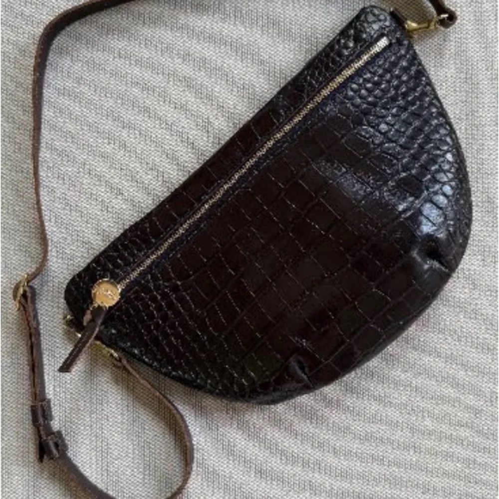 Clare V Croc-Embossed Leather Crossbody Belt Bag - Dark Brown - Picture 6 of 9